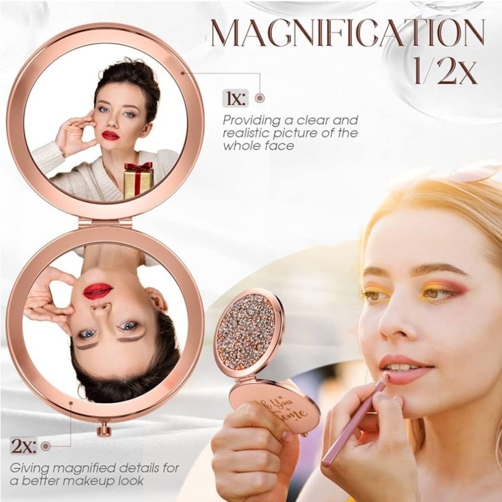 Box of 6 Rose Gold Compact Mirror “Thank You For Being Awesome” with rhinestones - Picture 2 of 5